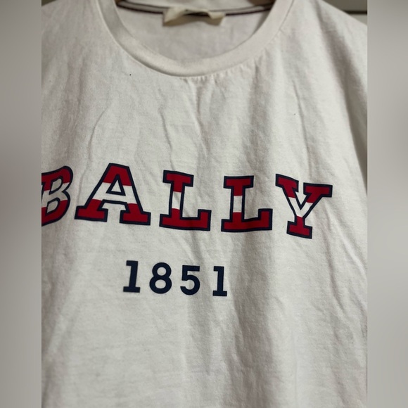 Bally of Switzerland 1851 Logo Tee White Red Accents Italy Sz EUR 42 US XL - Picture 2 of 9